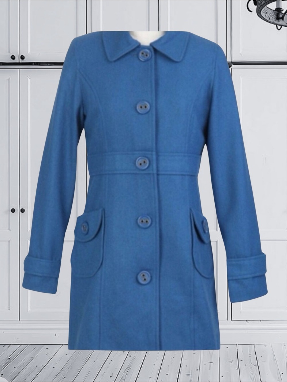 Vintage Tulle Roy Blue Wool Blend Pea Coat Retro Circle Lining Size M